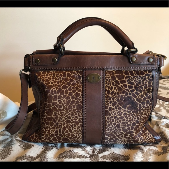 FOSSIL VINTAGE REVIVAL SATCHEL GIRAFFE PRINT π - Picture 6 of 16